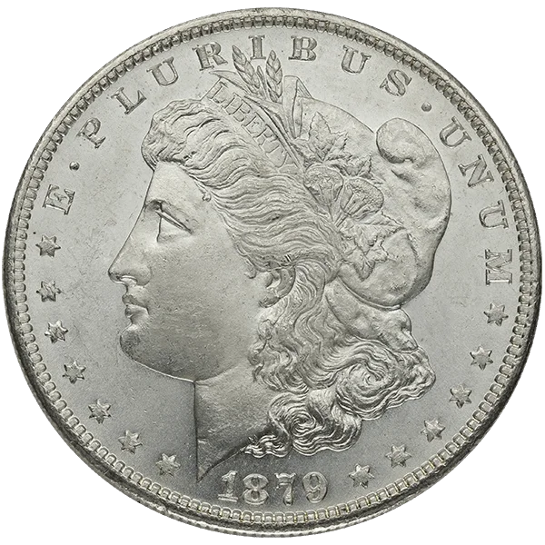 Morgan silver dollar, obverse, showing the Liberty head design
